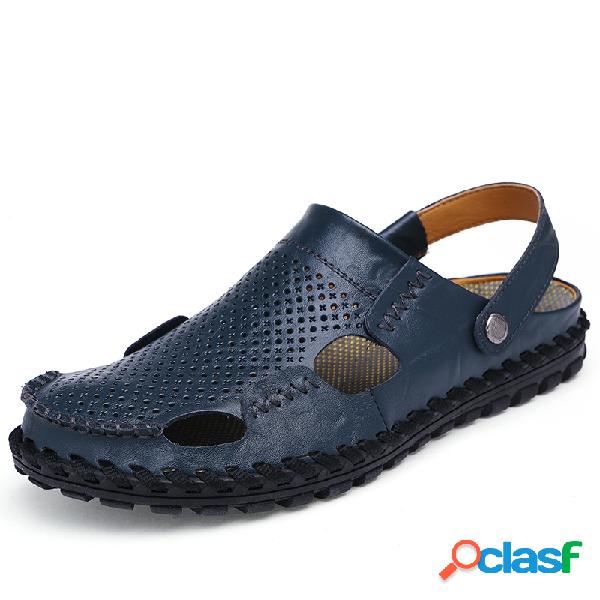 Homens Fechados Toe Hand Stitching Outdoor Praia Sandálias