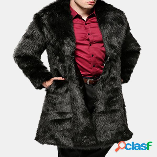 Homens Inverno Meados Comprimento Grosso Quente Faux Fur