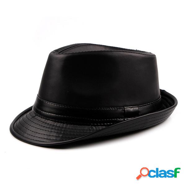 Homens Inverno Vintage PU Couro Curvo Brim Jazz Cap Estilo