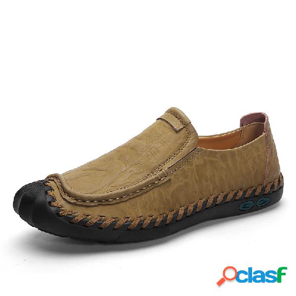 Homens Mão Costura Confortável Redondo Toe Soft