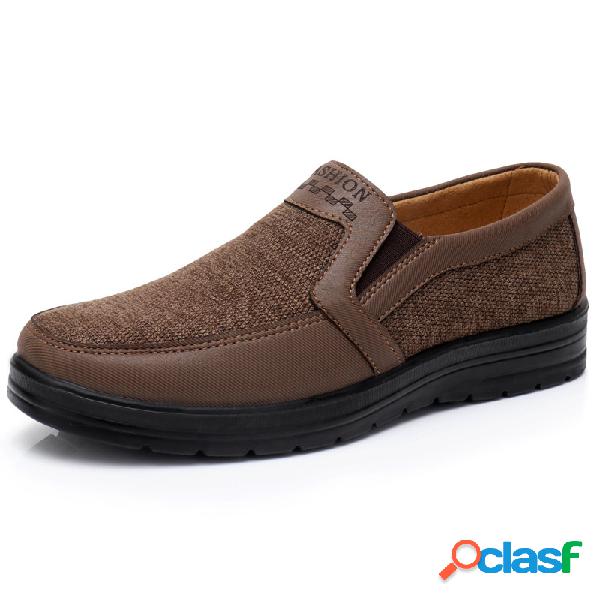 Homens Old Peking Estilo Têxtil Emenda Comfy Slip On Casual