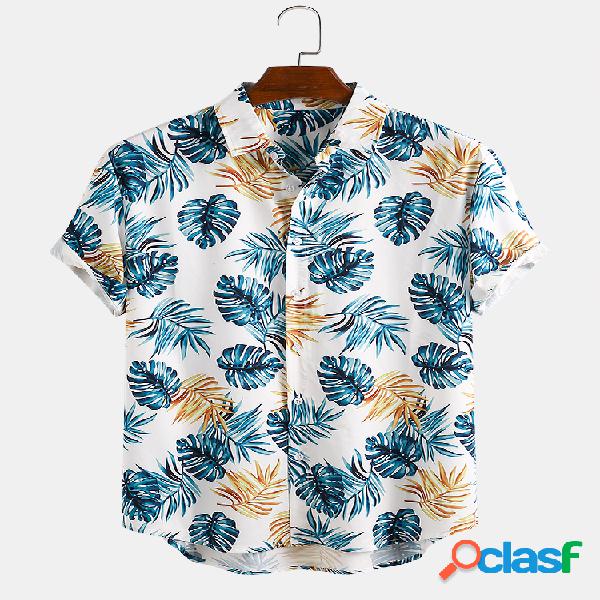 Homens Tropical Planta & Folha Print Holiday Casual Camisa