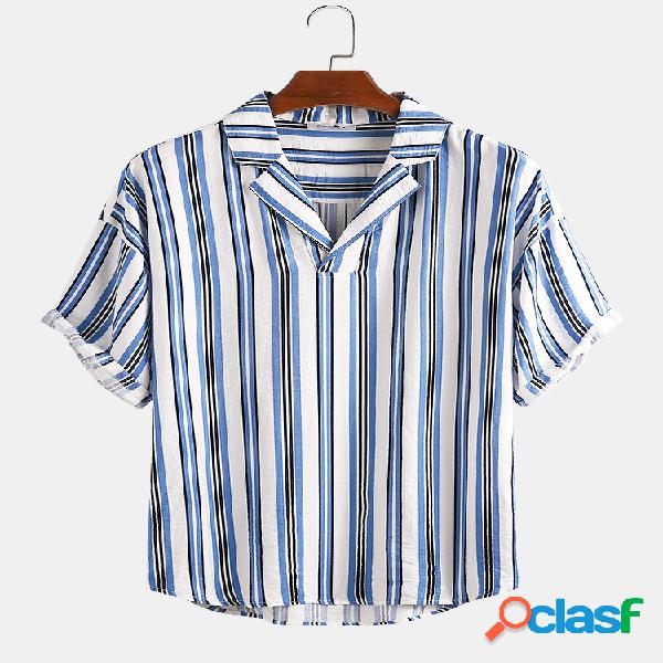 Homens listrados impressa bainha curvada feriado casual