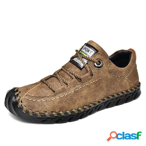 Homens mão costura anti-colisão Soft sapatos de couro de