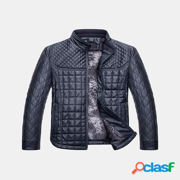 Jaqueta Casual Masculina PU Couro Lã Interna Grossa com