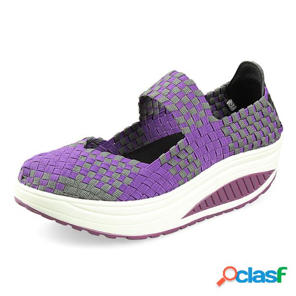 Knitting Color Blocking Platform Rocker Sole Sapatos casuais
