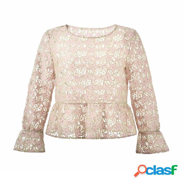 Laço Estrela Tripulação Pescoço Poeta Manga Blusa