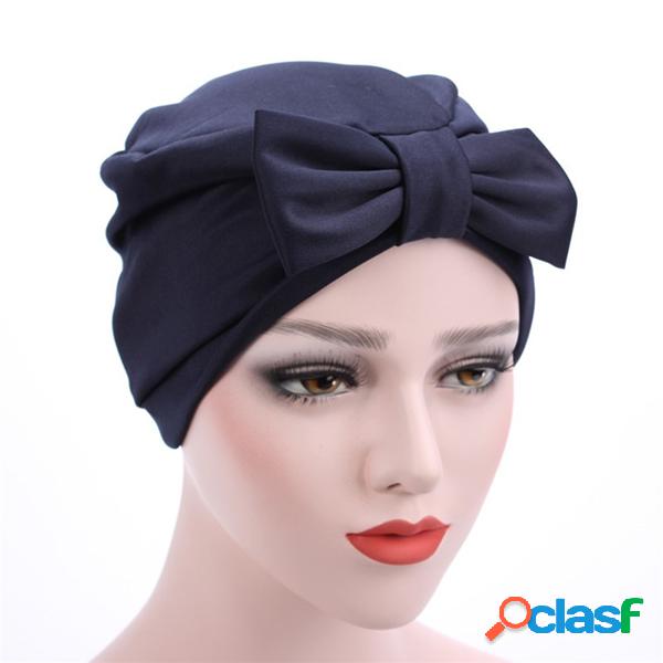 Lenço Satin Cor Sólida Laço borboleta Muslim Beanie