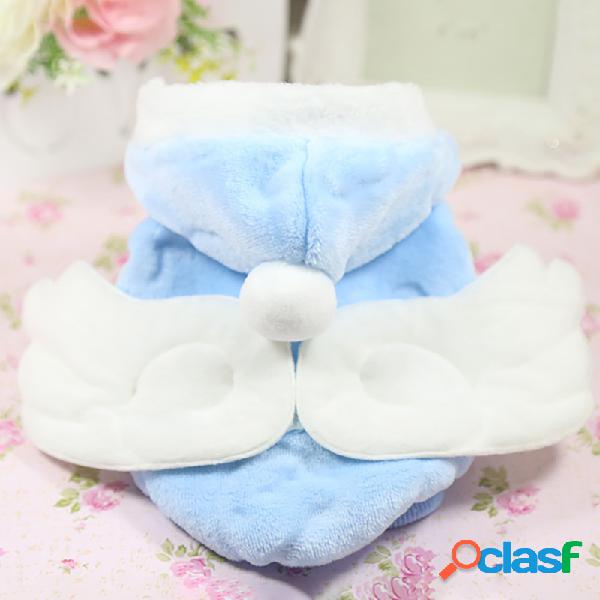 Lindo Anjo Pet Dog Gato Fleece Quente Com Capuz Pet Roupas