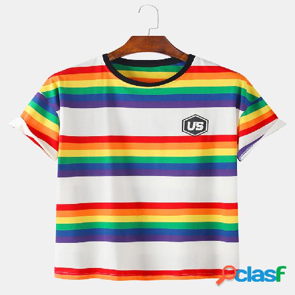 Listra do arco-íris dos homens pouco t-shirt do