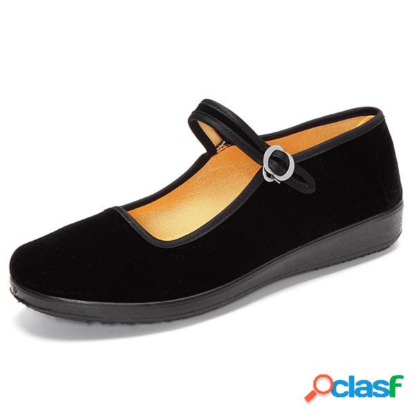 Lona preta fivela ballet sapatos Mary Jane estilo chinês