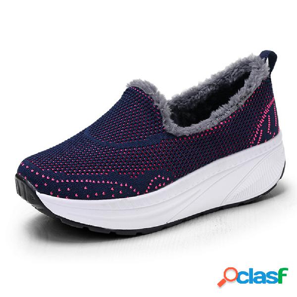 Malha Quente Lining Rocker Sole Slip On Preguiçosos Sapatos