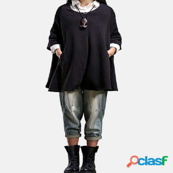 Manta de cor sólida Loose Button Casual Cape Coat