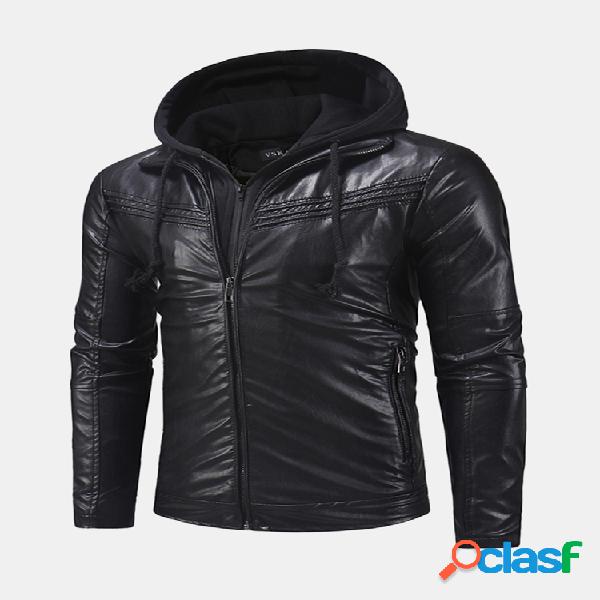 Masculina Casual Slim Fit ao ar livre PU casaco de couro com