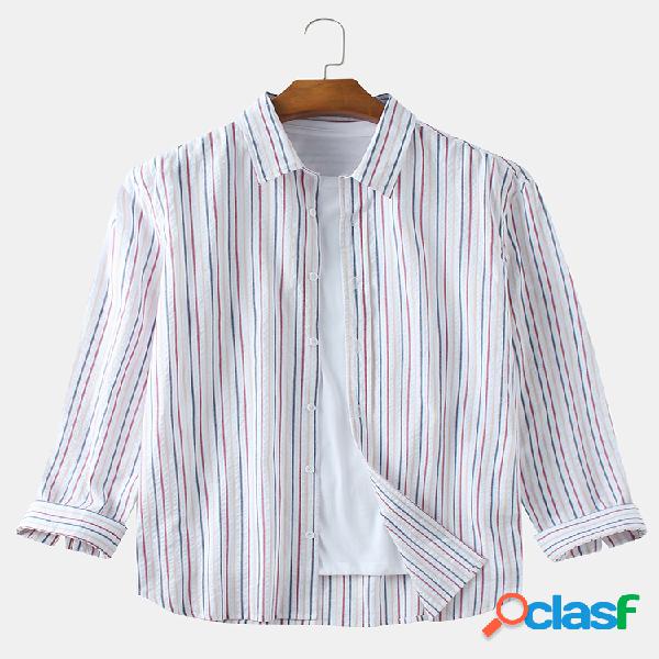 Men 100% Cotton Stripe Printed Holiday Casual Camisa