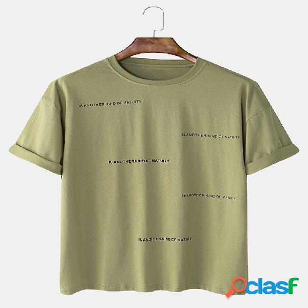 Mens 100% Cotton Letter Impresso Casual Holiday Home Round