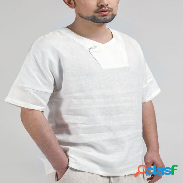Mens 100% algodão casual soild simples manga curta t-shirt
