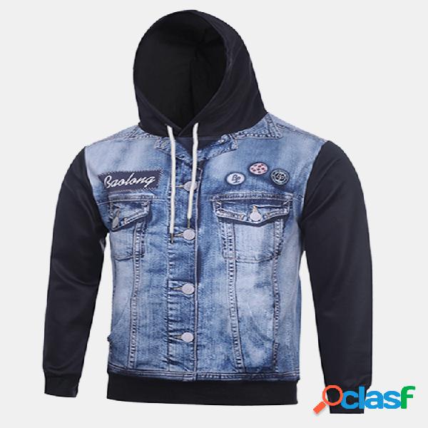 Mens 3D Denim Jacket Impresso Estilo Harajuku Manga Comprida