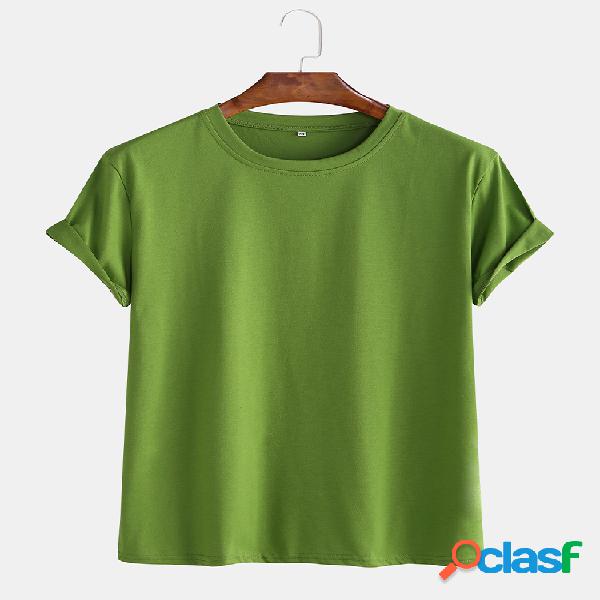Mens Basic Cotton Solid Color Round Neck T-shirt