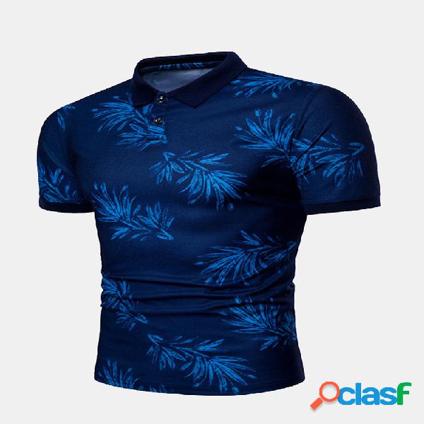 Mens Business Casual Impresso Camisetas Turn-down Collar