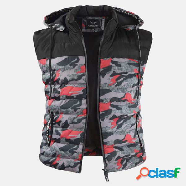 Mens Camo Patchwork Destacável Casaco com capuz espessado