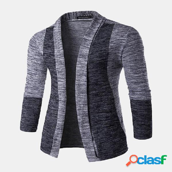 Mens Casual Costura Hit Color Slim Mid-Long Cardigan de
