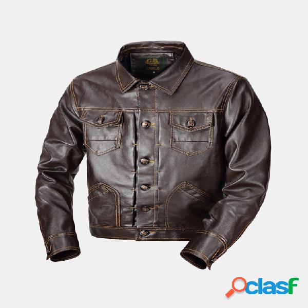 Mens Casual Jaqueta De Couro Moto Multi-bolsos Legal Piloto