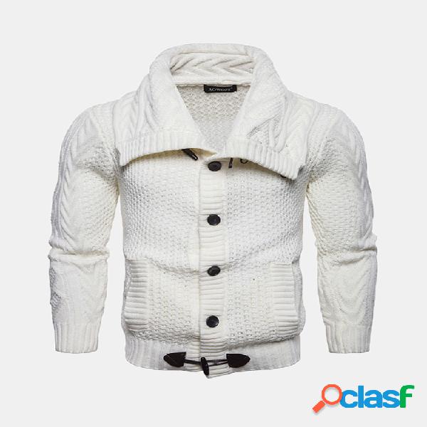 Mens Casual Knit flexível respirável Botões Camisola de