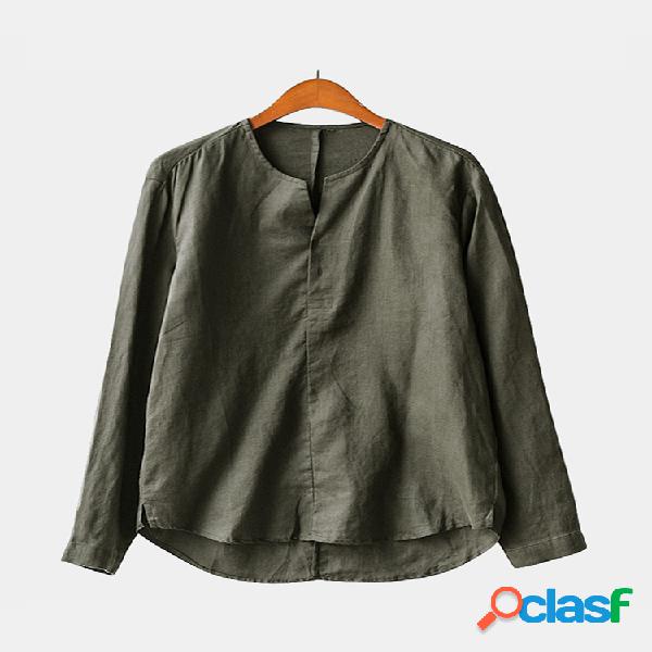 Mens Casual Loose Cotton Linen Shirts T-shirt de manga