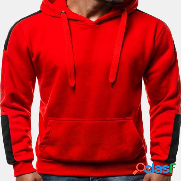 Mens Casual Stitch Drawstring Big Front Pocket Sweatshirt