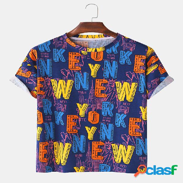 Mens Colorful Alfabeto Inglês Impresso Hip Hop T-shirt