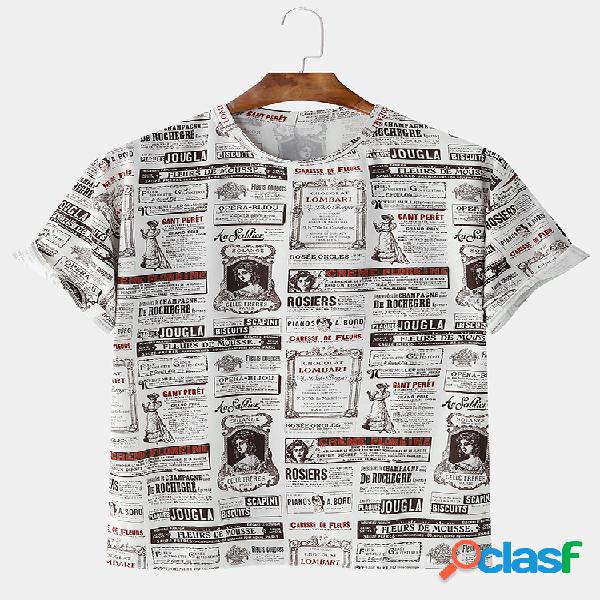 Mens Cotton Fun Newspaper Padrão Print Home em torno do