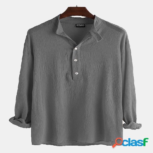 Mens Estilo Chinês Cor sólida Casual Loose Cotton Linen