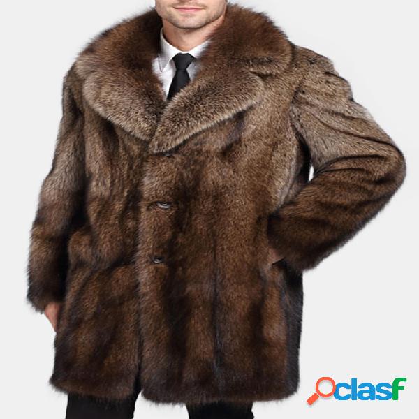 Mens Faux Fur Solta Trench Coat Inverno Quente Engrossado