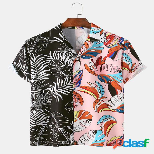 Mens Fun Planta Deixa Graffiti Patchwork Praia Casual Camisa