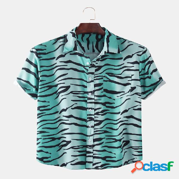 Mens Gradient Zebra Imprimir Casual Holiday Lapel Manga