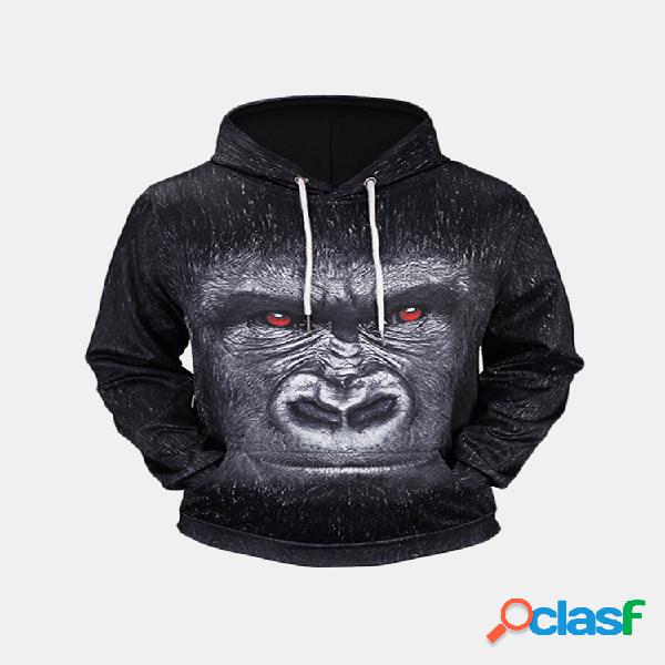 Mens Hip-Hop Animal 3D Impresso Manga Comprida Casual