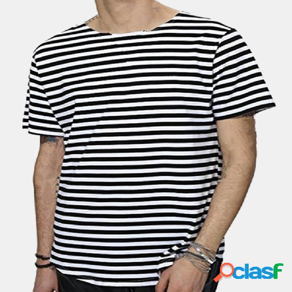 Mens Hip-Hop Listrado Impresso O-pescoço Manga curta Casual