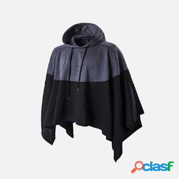 Mens Hoodies Moda Drawstring Cloak camisola Casual Hit Color