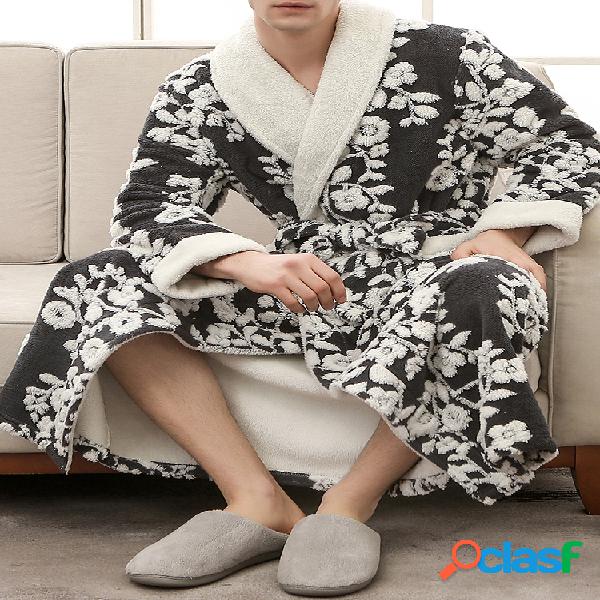 Mens Knitting Thicken Flannel Fleece Thermal Floral Pockets