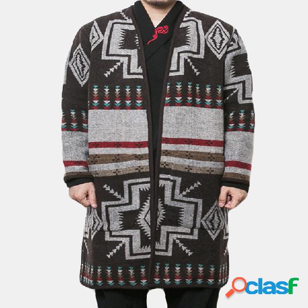 Mens Mid Long Woolen Printing Padrão Trench Coat Manga