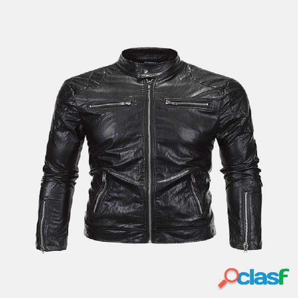 Mens Moda PU Leather Stand Collar Zipper Fly Motorcycle Punk