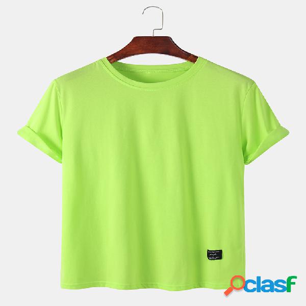 Mens Plain Solid Color Little Tag respirável Camisetas