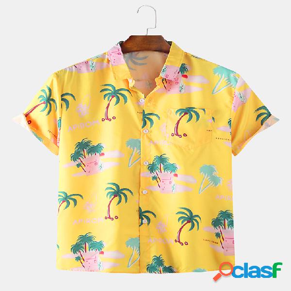 Mens Praia Coco Árvores impressas camisas de manga curta