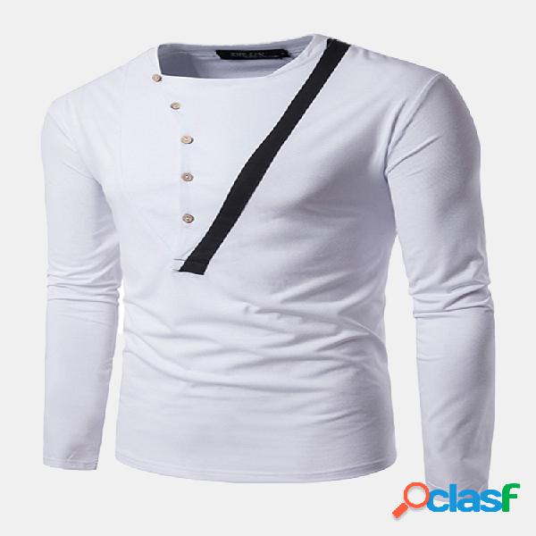 Mens Retro Hit Color Botões Meia cardigan Casual T-shirt O