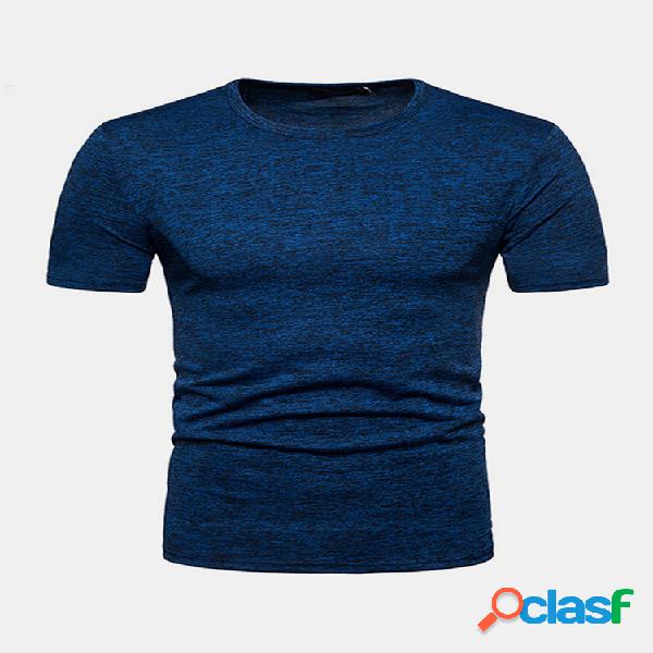 Mens Solid O-pescoço de manga curta Slim Fit Basic Casual