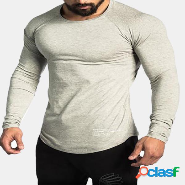 Mens Sport Cotton Respirável Tops Solid Color O-pescoço