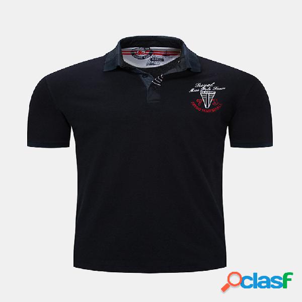 Mens Summer Stylish Hit Color Collar Logo Bordado Slim Fit