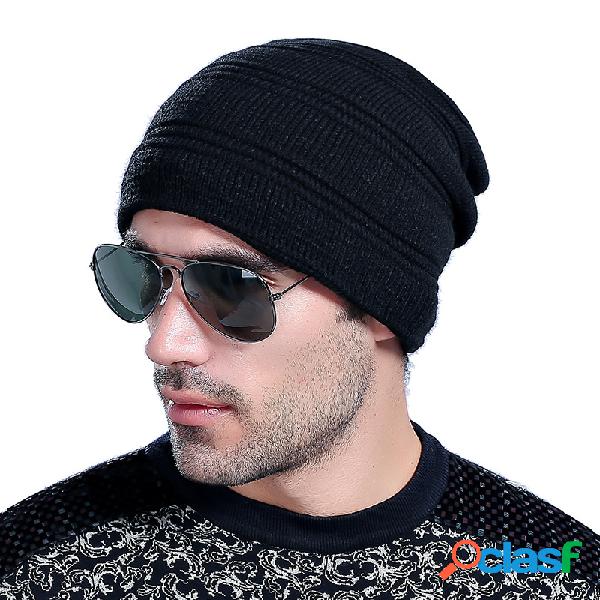 Mens Unisex Warm Knitted Stripe Beanie Cap Casuais Chapéu