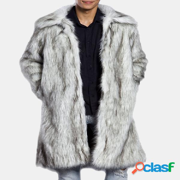 Mens Winter Warm Faux Fur Coat Colar de abertura de cama